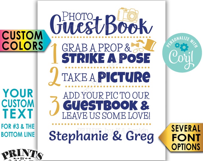 Photo Guestbook Sign, Custom Step Number 3 and Bottom Line of Text, Custom Colors, PRINTABLE 8x10/16x20” Sign <Edit Yourself with Corjl>