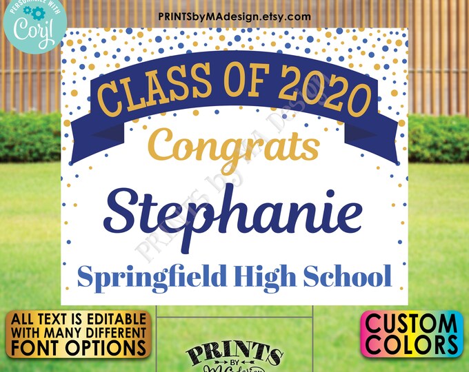 Graduation Yard Sign, Editable Graduation Sign, Confetti and Banner, Custom PRINTABLE 16x20” Template <Edit Yourself w/Corjl>