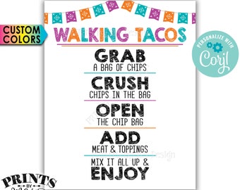 Walking Tacos Sign, Cinco de Mayo Taco Bar Fiesta, Custom Colors PRINTABLE 8x10/16x20” Taco Sign <Edit the Colors Yourself with Corjl>