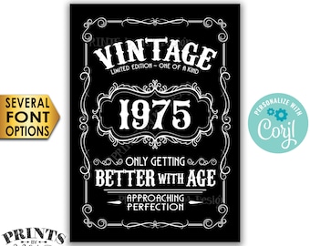 Vintage Birthday Sign, Better with Age Liquor Themed Party, Custom Year, Black & White PRINTABLE 5x7” Sign <Edit Yourself with Corjl>