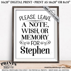 Letrero para dejar una nota, un deseo o un recuerdo, letrero para dejar una nota o un mensaje, letrero personalizado para imprimir en blanco y negro de 8 x 10/16 x 20”