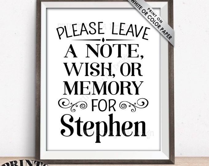 Please Leave a Note Wish or Memory Sign, Leave a Note or Message Sign, Custom B&W PRINTABLE 8x10/16x20” Sign