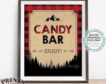 Lumberjack Candy Bar Sign, Candy Buffet, Red & Black Checker PRINTABLE 8x10” Candy Sign, Buffalo Plaid Christmas Trees Decorations <ID>