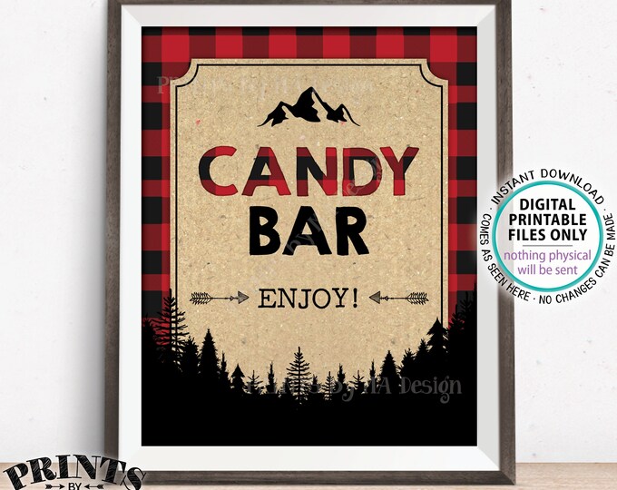 Lumberjack Candy Bar Sign, Candy Buffet, Red & Black Checker PRINTABLE 8x10” Candy Sign, Buffalo Plaid Christmas Trees Decorations <ID>