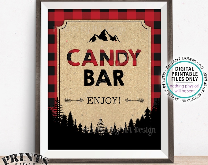 Lumberjack Candy Bar Sign, Candy Buffet, Red & Black Checker PRINTABLE 8x10” Candy Sign, Buffalo Plaid Christmas Trees Decorations <ID>