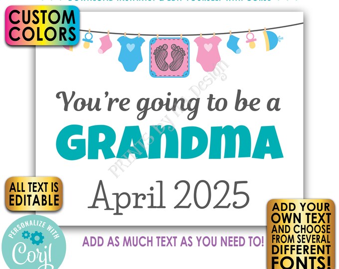 Custom Pregnancy Announcement, Going to be a, Baby Clothesline, All Text Editable, Custom Colors, One PRINTABLE Sign <Edit Yourself w/Corjl>