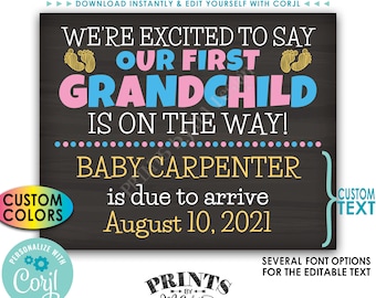 Pregnancy Announcement, First Grandchild is on the Way, We're Going to be Grandparents, PRINTABLE 8x10/16x20” Sign <Edit Yourself w/Corjl>