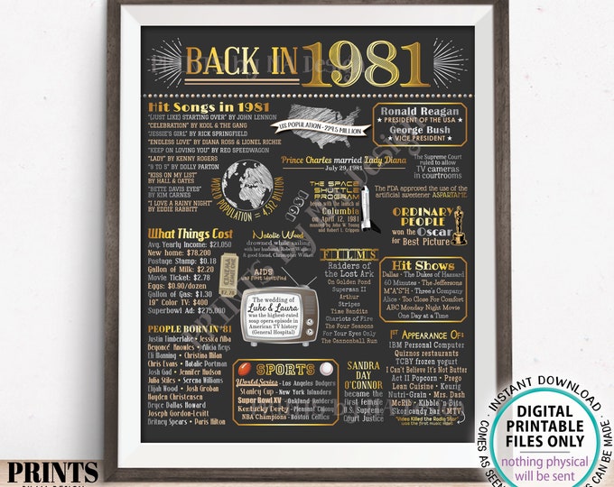 Back in 1981 Poster Board, Flashback to 1981, Remember 1981, USA History from 1981, PRINTABLE 16x20” Sign <ID>