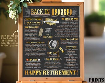 Back in 1989 Retirement Party Decoration, Flashback to the Year 1989 Poster Board, Instant Download PRINTABLE 16x20” 1989 Sign <ID>