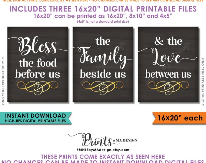 Bless the Food Before Us The Family Beside Us the Love Between Us Kitchen Wall Decor 16x20” Chalkboard Style Instant Download Printables
