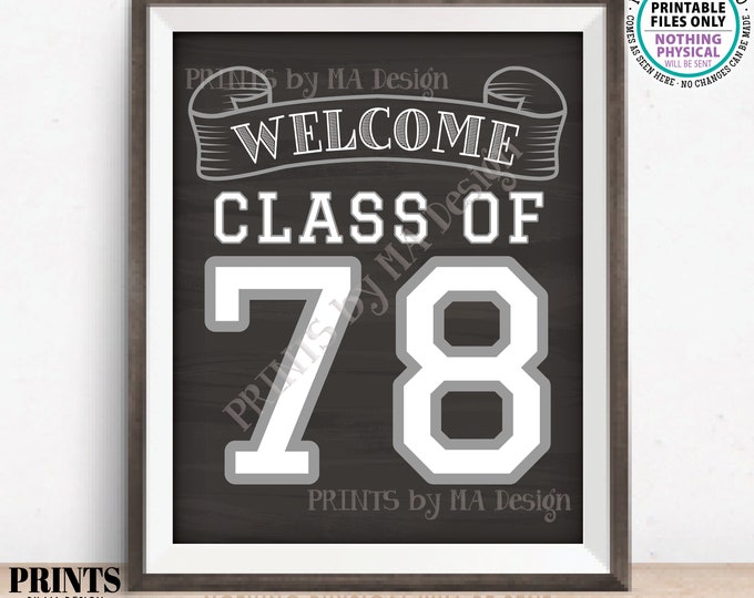 Class of 78 Sign, Welcome Class of 1978 Welcome Sign, Reunion Decorations, Chalkboard Style PRINTABLE 8x10/16x20” Class Reunion Sign <ID>