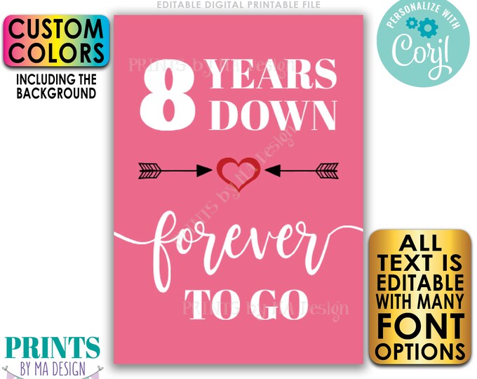 Editable Anniversary Card, Years Down Forever to Go, Custom Wedding Anniversary Gift, PRINTABLE 5x7" Portrait Design <Edit Yourself w/Corjl>