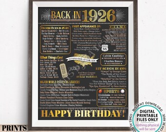 Back in 1926 Birthday Poster Board, Flashback to 1926 Birthday Decoration, ‘26 B-day Gift, PRINTABLE 16x20” Sign, Birthday Decor <ID>