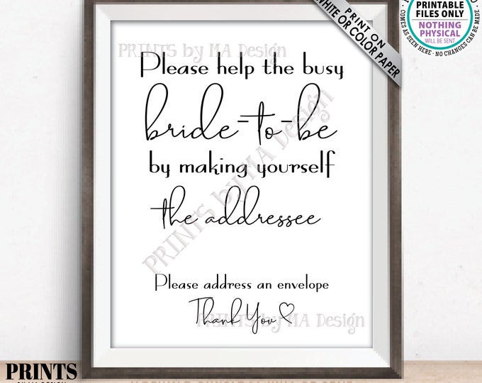 Address an Envelope Bridal Shower Sign, Help the Busy Bride-to-Be by Being the Addressee, Modern Minimalist PRINTABLE 8x10/16x20” Sign <ID>