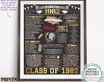 Class of 1982 Reunion Decoration, Back in the Year 1982 Poster Board, Flashback to 1982 High School Reunion, PRINTABLE 16x20” Sign <ID>