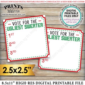 Ugly Christmas Sweater Party Voting Sign and Ballots, Vote for the ...