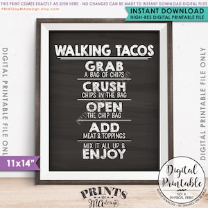 Walking Tacos Sign, Taco Bar, Fiesta Cinco de Mayo Sweet Sixteen Birthday, 11x14” Chalkboard Style Instant Download Digital Printable