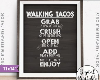 Walking Tacos Sign, Taco Bar, Fiesta Cinco de Mayo Sweet Sixteen Birthday, 11x14” Chalkboard Style Instant Download Digital Printable