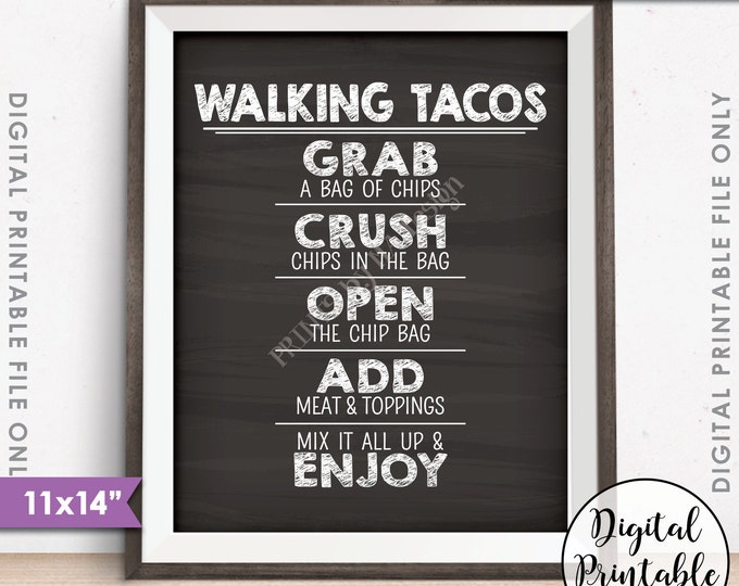 Walking Tacos Sign, Taco Bar, Fiesta Cinco de Mayo Sweet Sixteen Birthday, 11x14” Chalkboard Style Instant Download Digital Printable