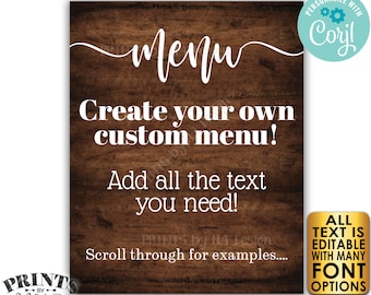 Editable Menu Sign, Custom PRINTABLE 8x10/16x20” Rustic Wood Style Menu, Wedding Menu <Edit Yourself with Corjl>