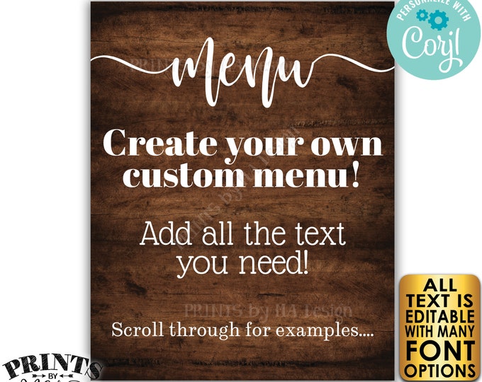 Editable Menu Sign, Custom PRINTABLE 8x10/16x20” Rustic Wood Style Menu, Wedding Menu <Edit Yourself with Corjl>