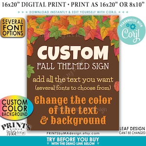 Cartel temático de otoño personalizado, elija su texto, fondo de color personalizado, 1 cartel de otoño imprimible de 8x10/16x20” con retrato <Edite usted mismo con Corjl>