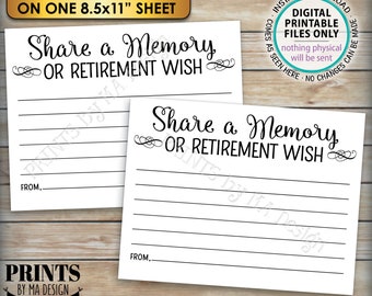 Share a Memory Card, Write a Memory or a Retirement Wish, Work Memories, Four 4.25x5.5" Cards per 8.5x11" PRINTABLE Sheet <ID>