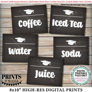 Cartelli per stazioni di bevande, cartelli per bevande per feste di laurea, caffè freddo, tè, soda, succo d&#39;acqua, 5 cartelli di laurea STAMPABILI in stile lavagna 8x10&quot; &lt;ID&gt;