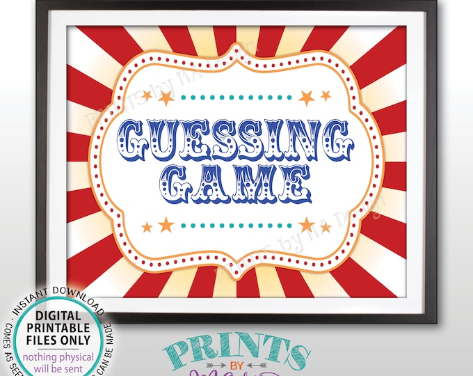 Guessing Game Sign, Guess How Many, Guess the Candy, Carnival Theme Party Games, Circus Themed PRINTABLE 8x10/16x20” Carnival Sign <ID>