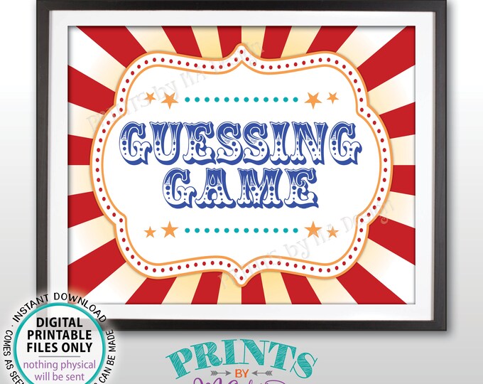 Guessing Game Sign, Guess How Many, Guess the Candy, Carnival Theme Party Games, Circus Themed PRINTABLE 8x10/16x20” Carnival Sign <ID>