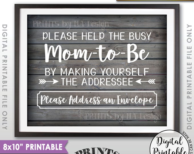 Baby Shower Address Envelope Sign, Help the Mom-to-Be Address an envelope Shower Decor, 8x10" Rustic Wood Style Printable Instant Download