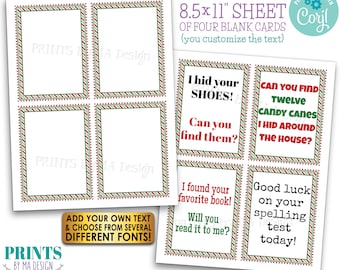 Editable Christmas Signs, 4 Cards on ONE Custom PRINTABLE 8.5x11" Portrait Digital File, Matches Elf Designs <Edit Yourself w/Corjl>