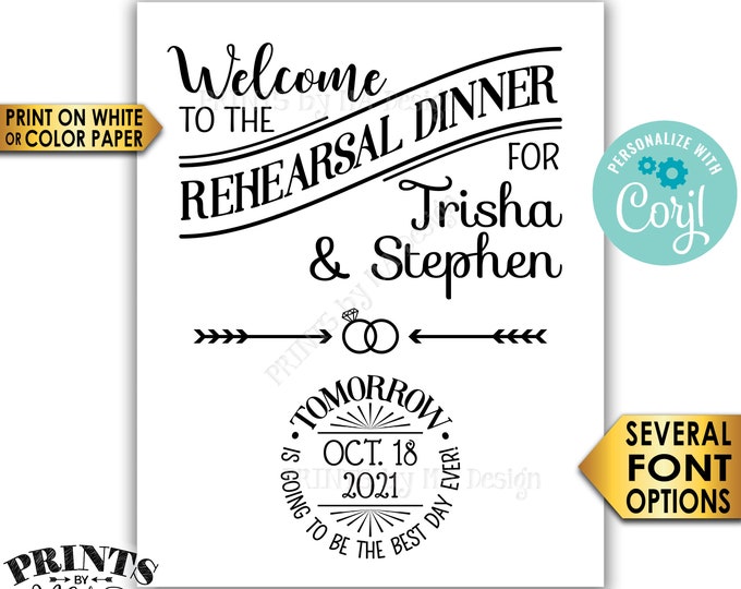 Rehearsal Dinner Sign, Tomorrow is Going to Be The Best Day Ever, PRINTABLE 8x10/16x20” Wedding Rehearsal Sign <Edit Yourself with Corjl>