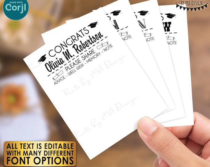 Editable Congrats Graduates Cards, Share Memory Advice Wishes, Graduation Party, 4 Names, PRINTABLE 4.25x5.5" Cards <Edit Yourself w/Corjl>