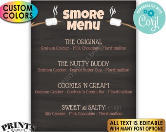 Custom S'more Sign, Smore Station, All Text is Editable, PRINTABLE 8x10/16x20” Chalkboard Style S'mores Menu Sign <Edit Yourself with Corjl>