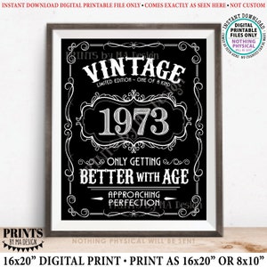 1973 Birthday Sign, Vintage Better with Age Poster, Whiskey Theme Decoration, PRINTABLE 8x10/16x20” Black & White Portrait 1973 Sign <ID>