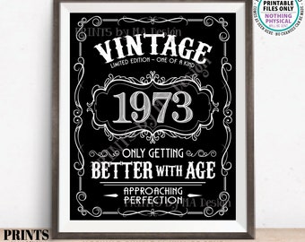 1973 Birthday Sign, Vintage Better with Age Poster, Whiskey Theme Decoration, PRINTABLE 8x10/16x20” Black & White Portrait 1973 Sign <ID>