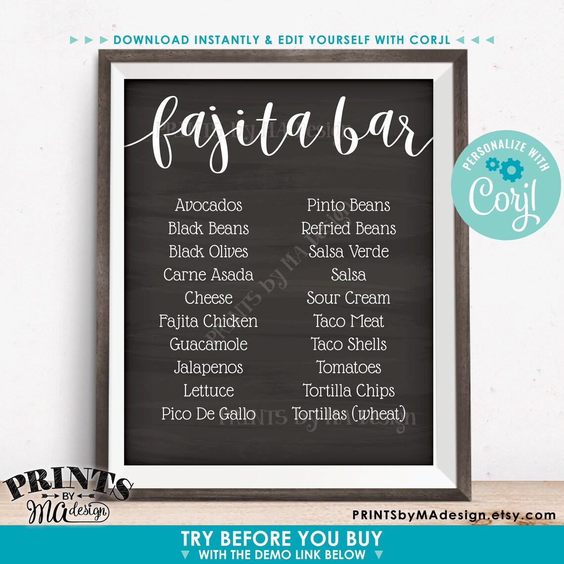 Fajita Bar Menu Sign Fiesta Party Menu Custom PRINTABLE Etsy