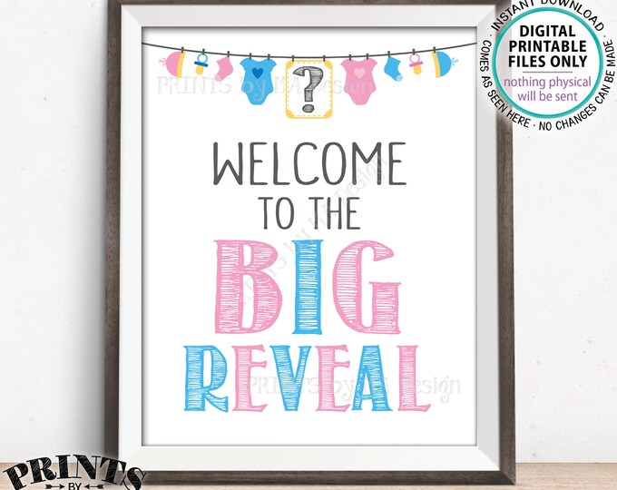 Welcome to the Big Reveal Gender Reveal Sign, Pink or Blue Gender Reveal Party Welcome Sign, Baby Shower, PRINTABLE 8x10/16x20 Sign <ID>