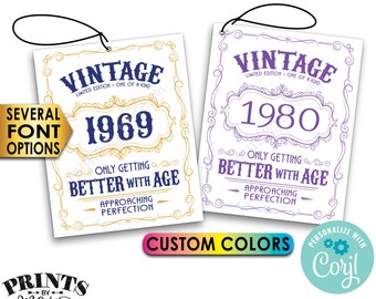 Vintage Birthday Tags, Only Getting Better with Age Bday Labels, PRINTABLE 8.5x11" Sheet of 4x5" Cards <Edit Yourself with Corjl>