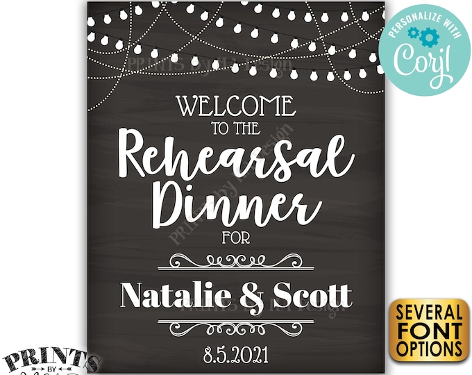 Welcome to the Rehearsal Dinner Sign, Custom PRINTABLE 16x20” Chalkboard Style Rehearsal Decoration <Edit Yourself with Corjl>