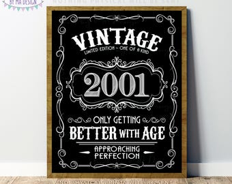 2001 Birthday Sign, Vintage Better with Age Poster, Whiskey Theme Decoration, PRINTABLE 8x10/16x20” Black & White Portrait 2001 Sign <ID>