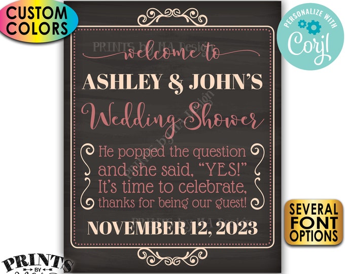 Wedding Shower Welcome Sign, Couples Shower, Bridal Shower, Custom PRINTABLE 8x10/16x20” Chalkboard Style Sign <Edit Yourself with Corjl>