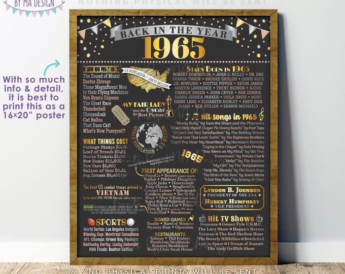1965 Flashback Poster, Flashback to 1965 USA History Back in 1965 Birthday Anniversary Reunion, PRINTABLE 16x20” Sign <ID>