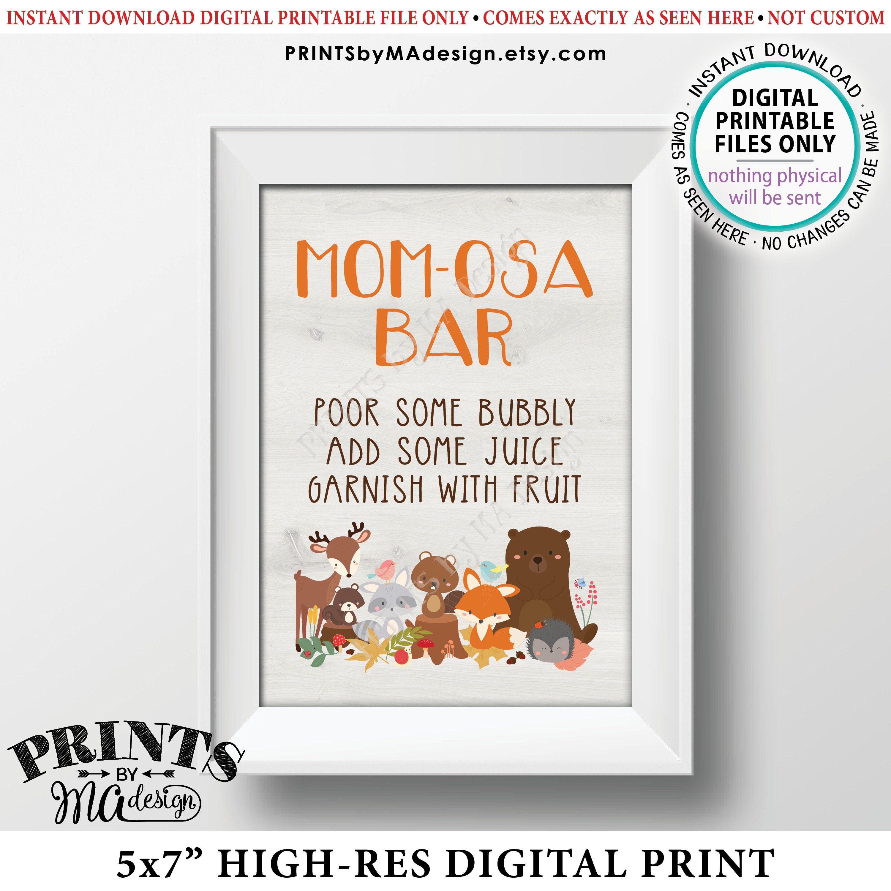 Woodland Baby Shower Mom Osa Bar Sign Momosa Bar Woodland Woodland Baby Shower Mom Osa Bar Sign Momosa Bar Woodland