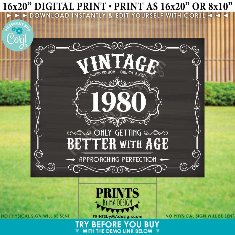 Vintage Better With Age Birthday Party Custom Year PRINTABLE | Etsy