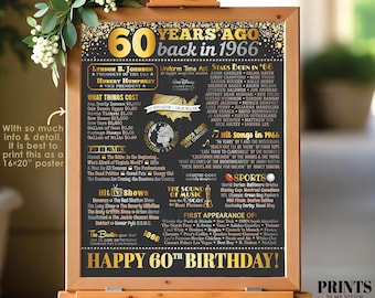 60th Birthday Poster Board, Born in the Year 1966, Flashback 60 Years Ago B-day Gift, PRINTABLE 16x20” Back in 1966 Sign, 60th Gift <ID>