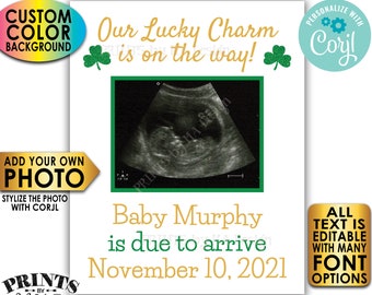 St Patrick's Day Ultrasound Pregnancy Announcement, Custom Text & Colors, Custom PRINTABLE 8x10/16x20” Sign <Edit Yourself with Corjl>