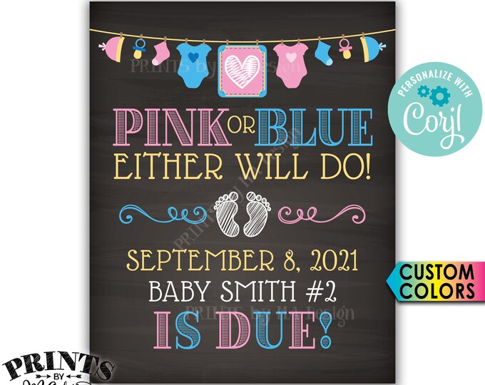 Pink or Blue Either Will Do Pregnancy Announcement, Expecting a Baby, PRINTABLE Baby Reveal Sign <Edit Yourself with Corjl>