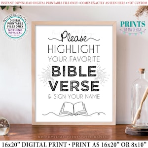 Highlight Your Favorite Bible Verse and Sign Your Name Sign, Sign the Bible Guestbook Sign, PRINTABLE 8x10/16x20” Sign &lt;ID&gt;